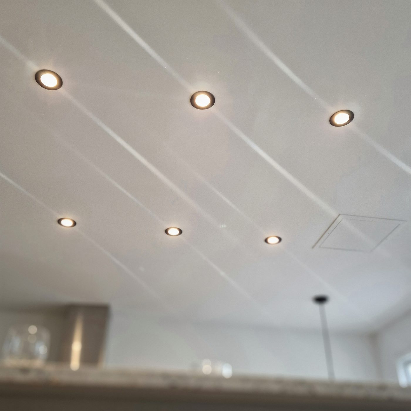 LED downlights installed in a kitchen ceiling