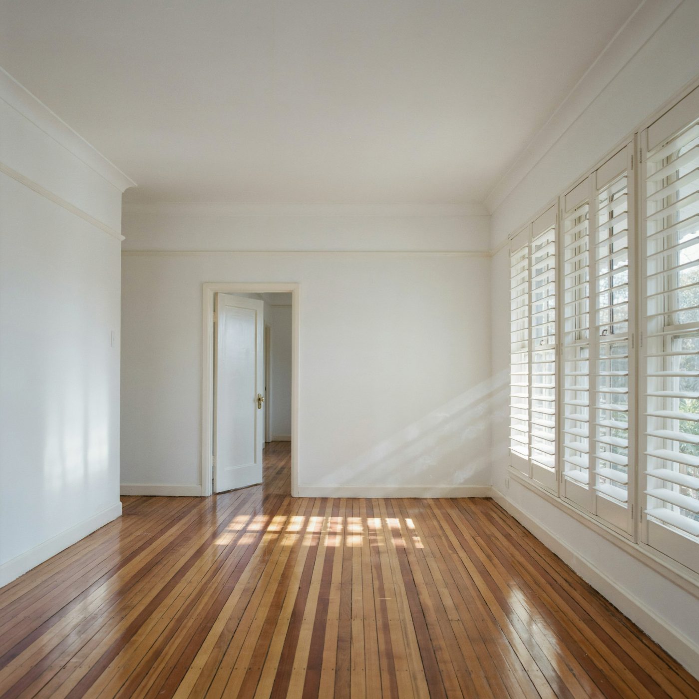 Bright freshly painted white interior of a coastal home